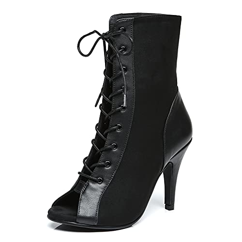 RUYBOZRY Damen Schnürschuhe Latein Schuhe Tanzstiefel Ballsaal Party Stiefeletten weiche Sohle mit Reißverschluss,YCL478-Schwarz-8.5-428,EU38 von RUYBOZRY