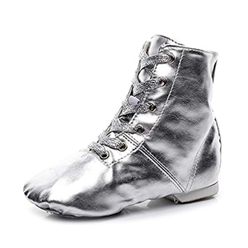 RUYBOZRY PU Gold & Silber High Modern Jazz Schuhe Ledersohle Jazz Tanzstiefel für Mädchen & Jungen & Frauen & Männer,Modell-TJ-Jazz-GBJY,Silber,42 EU von RUYBOZRY