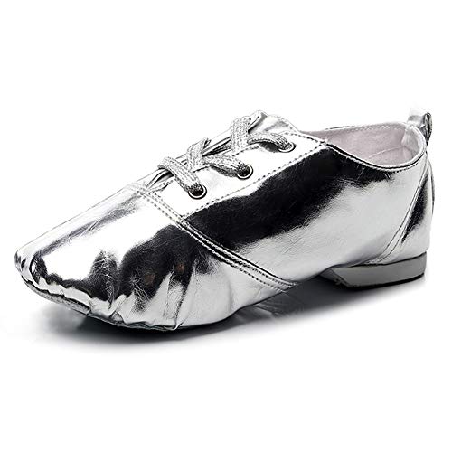 RUYBOZRY PU Gold & Silber Jazz Schuhe Ledersohle Nodern Jazz Schuhe für Mädchen & Jungen & Frauen & Männer,Modell-TJ-Jazz-DBJY,Silber,44 EU von RUYBOZRY