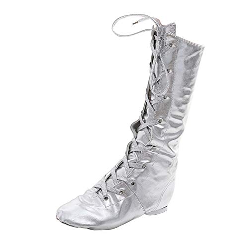 RUYBOZRY Unisex High Top Jazztanzschuhe Split Ledersohle Dance Stiefel für Mädchen & Jungen & Frauen & Männer,Modell-TJ-Jazz-PUJC,Silber,41 EU von RUYBOZRY