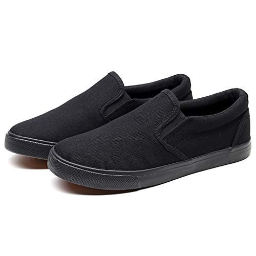 RVROVIC Damen Canvas Slip-On Sneakers Weiche Wanderschuhe Flache Loafer mit Gummisohle（Alles Schwarz,37 EU von RVROVIC