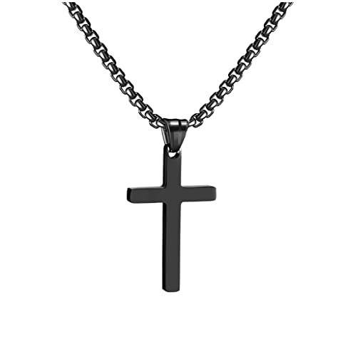 RWQIAN Kreuzkette Herren Kreuz kette Schwarz 16" Edelstahl Jungen Anhänger Kreuz Halskette Schmuck für Damen von RWQIAN