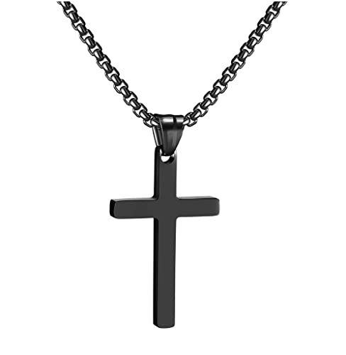 RWQIAN Kreuzkette Herren Kreuz kette Schwarz 16" Edelstahl Jungen Anhänger Kreuz Halskette Schmuck für Damen von RWQIAN