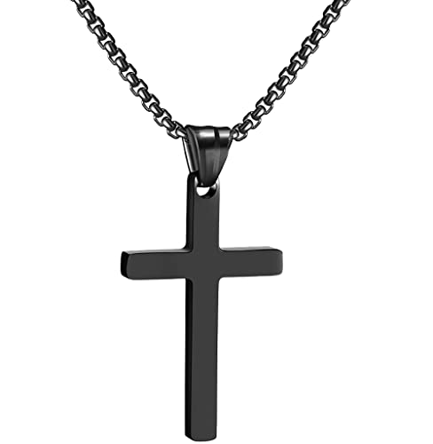 RWQIAN Kreuzkette Herren Kreuz kette Schwarz 16" Edelstahl Jungen Anhänger Kreuz Halskette Schmuck für Damen von RWQIAN