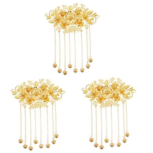 1 Stück Retro-Accessoires Haarspange im chinesischen Stil für Hochzeit, Kopfschmuck, Hochzeit, Party, Geschenk, chinesischer Stil, Brauthaar, goldene Haarspange (Gold x3 Stück 16 x 13 cm x 3 Stück) von RWRAPS