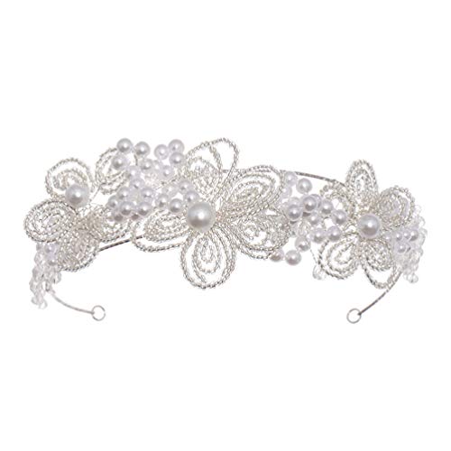 Braut Brautjungfern Blume Kunstperlen Krone Stirnband Kristall Tiara Kopfschmuck für Hochzeit Party Frauen Mädchen Frisur Zubehör Silber Tiara für Frauen von RWRAPS