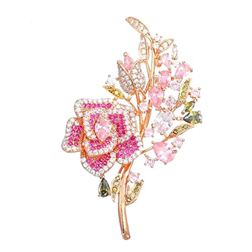 Broschen Legierung Rosenstrauß Brosche Rosa Diamant Schalnadel Schmuck Anstecknadel für Frauen Mädchen für Accessoires Kragennadel () von RWRAPS