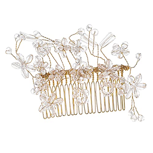 Flocken-Haarkamm, Blumenmädchen-Haarnadel, Perlen-Haarnadel, Braut-Haarnadel, Braut-Haar-Seitenkamm, Mädchen-Haar-Accessoires, Metall (Gold, 16 x 13 cm) von RWRAPS