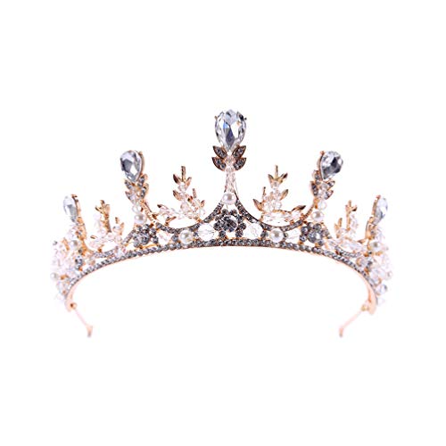 Kristall-Kronen-Stirnband, exquisiter Strass-Tiara, Kopfbedeckung, Kopfbedeckung für Hochzeit, Braut, Frauen, Königin-Tiara (Farbe: Golden) (Golden) von RWRAPS