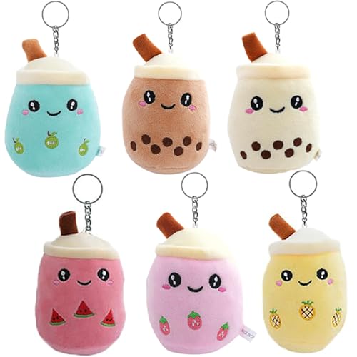 RXKFIGX 6er-Pack Bubble Tea Kuscheltier Mit Schlüsselanhänger Milk Tea Kuscheltier SchlüsselanhängerBubble Tea Kuscheltier Gefüllte Plüsch Spielzeug für Party Geschenke Klassenzimmer von RXKFIGX