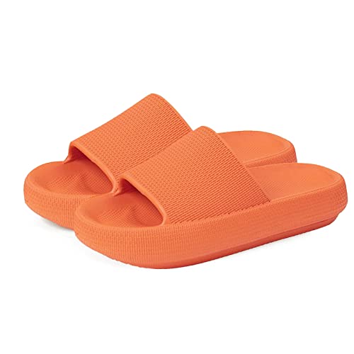 RXLLDOLY Badeschuhe Damen Herren- 45mm Dicke Sohle Badelatschen, Unisex Hausschuhe Schlappen, rutschfest Weich Schnell Trocknend Badeschlappen Cozy Slides Indoors Outdoors, Orange, 44/45 EU von RXLLDOLY