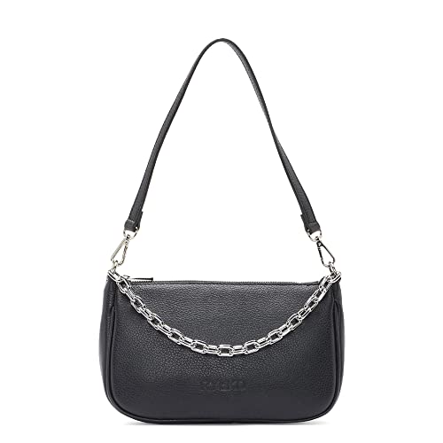 RYŁKO - Damen Tasche I Kleine Größe I Glattleder I Reißverschluss I 2 Innentaschen I Verstellbarer Riemen I Zierkette I Funktionell I Klassisches Design I Sorgfältig Gemacht I R40366TB - Schwarz von RYŁKO