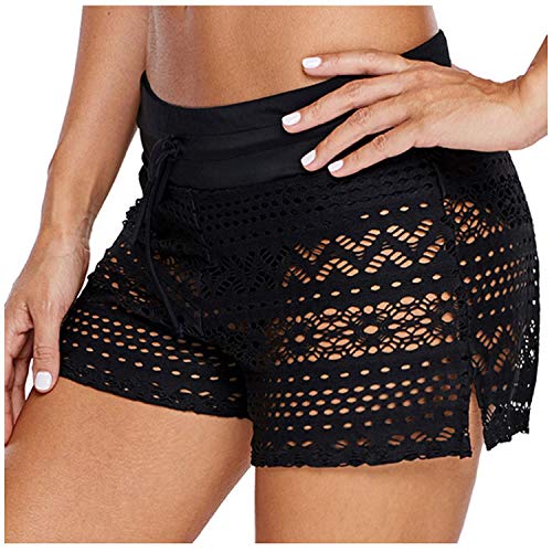 Badeshorts Spitze Damen Hollow Out Kurze Badehose Schnell Trocknendes Badeanzug Wassersport Tankini Schutz Shorts High Waist Bikini Shorts Bademode Boyshorts Yogahose Schwimmhose von RYTEJFES