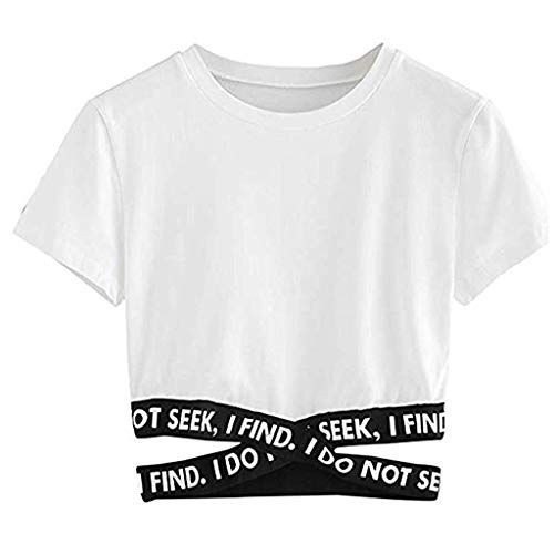 Cross Crop Top Damen Kurzarm Rundhals Tops Sommer T-Shirts Bauchfrei Tie up Kurzarm Kurz T-Shirt Teenager Mädchen Mode Streifen Cut Shirt Oberteil Bluse von RYTEJFES