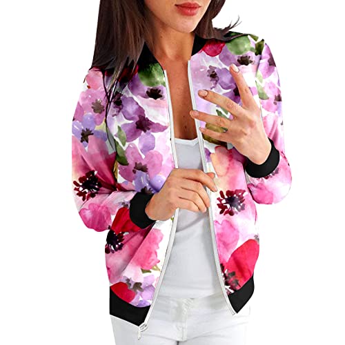 Damen Blouson Sommer Leichte Sommerjacke Damen Baumwolle Sportlich Ohne Kapuze Blau Gr. 48 Elegant Lang Schwarz Pink Cardigan College Jacke Sommer Windjacke Bomberjacke Blouson Übergangsjacke + von RYTEJFES