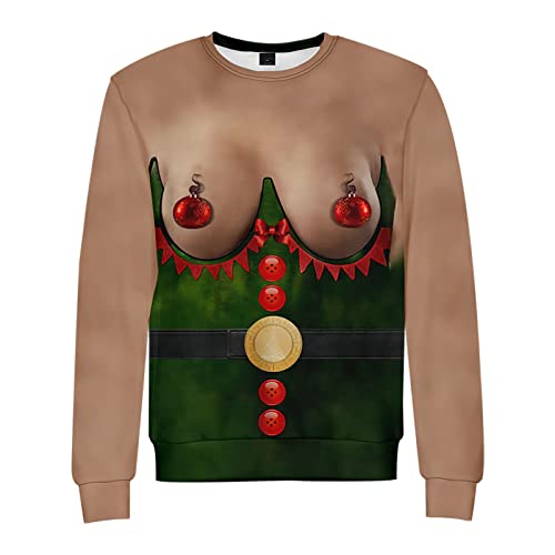 Herren 3D Print Weihnachtspullover Rundkragen Langärmelige Weihnachtspulli Party Christmas Shirt Hässlich Weihnachten Langarmtop Freizeit Loose Strickpulli Pullover Ugly Xmas Pulli von RYTEJFES