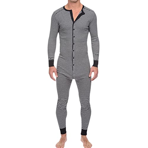 Herren Jumpsuit Warm Pyjama Overall Schlafanzüge mit Kapuze Lange Streifen Einteiler Strampler Männer Kuschelig Flauschig Loungewear Warme Schlafoverall Nachthemden mit Zipper von RYTEJFES