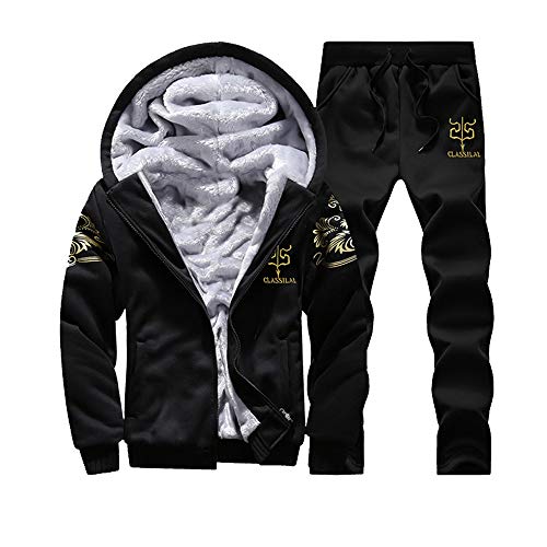 Herren Kapuzenpullover mit Reißverschluss Langarm Kapuzenjacke Winter Warm Fleece-Innenseite Hoodie Sweatshirt Übergröße Dicke Fleecejacke Sweatjacke mit Hosen Sportbekleidung Sets Sportanzug von RYTEJFES