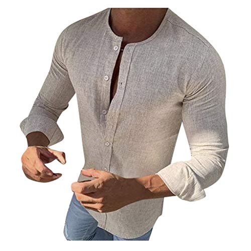 Herren Leinenhemd Langarm Baumwolle Hemd Leicht Freizeithemd Männer Leinen Shirt Trendige Langarmhemd Button Henley Shirt Langsleeve Slim fit Herrenhemden Lässige Sommerhemden von RYTEJFES