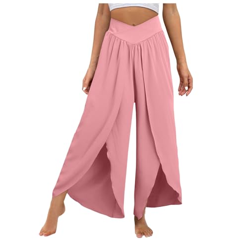 Hosenrock Damen Lang Elegant 7/8 Kurz Kurzgröße Sommer Midi Weite Hose Stretch Palazzo Hose High Waist Mit Gummizug Schwarz Bunt Langgröße Jogginghose Leinenhose Sporthose Haremshose Sommerhose Leicht von RYTEJFES