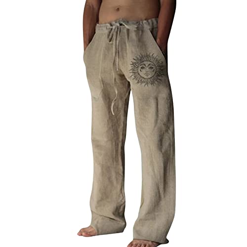 Leinen Freizeithosen Herren Lange Casual Langer Hosen Sommer Bequem Leinenhose Einfarbig Loose Sommerhosen Elastische Taille Stoffhose Baggy Strandhosen Hose mit weitem Bein Relaxhose von RYTEJFES