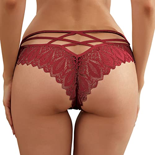 Panty Damen für Sex mit Spitze Hipster Erotisch Unterwäsche Verführerisches Lace Unterhose Frauen Schlüpfer Spitzen-Blume Hollow Out Slips Panty Atmungsaktiv Erotic Lingerie Spitzen String Tanga von RYTEJFES