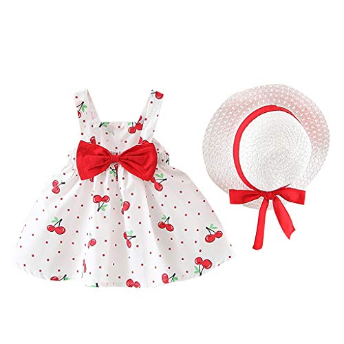 RYTEJFES Baby-Mädchen Sommer Kleider mit Hut Set Outfits Kleinkind Ärmellose Bedruckte Prinzessinkleid Sommerkleid Mädchen Strandkleider Party Kleid Kinderkleid mit Sonnenhut 2-teiliges Set von RYTEJFES