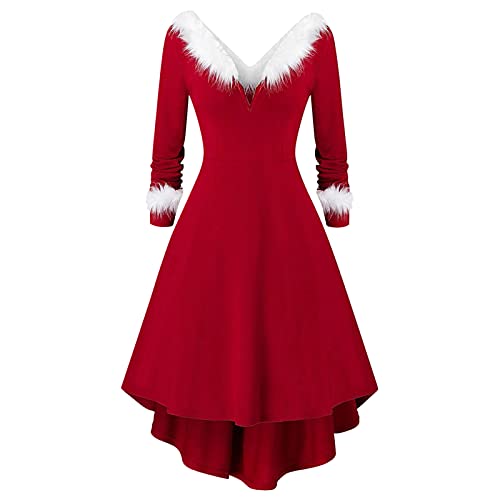 RYTEJFES Damen Weihnachten Kleider Rot Party Elegant Weihnachtsmann Kostüm Samt Kleid Miss Schulterfreies Kleid Santa Claus Kostüm Langarm Weihnachtskleider Weihnachtsfrau Midi Kleid von RYTEJFES