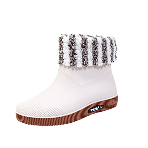 RYTEJFES Gummistiefel-Damen Kurz Braun Weiß Stiefeletten Schwarz mit Blockabsatz Rain Boots Regenstiefel Leichte Wasserdicht Gummistiefel Gefüttert 38 Ankle Boots Beige 40 Boots von RYTEJFES