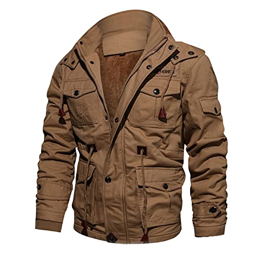 RYTEJFES Herren Military Übergangsjacke Gefüttert Frühling Tactical Jacke Winter Dicke Winddicht Fliegerjacke mit Abnehmbarer Kapuze Bomber Jagdjacke Armee Piloten Jacket mit Multi Taschen von RYTEJFES