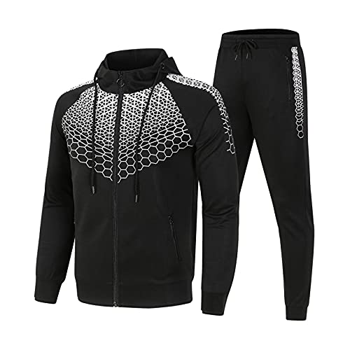 RYTEJFES Herren Sportanzug Jogginganzug Langarm Sweatjacke mit Tasche Outdoor-Sportarten Fitness Kapuzenpullover mit Reißverschluss und Jogginghose Trainingsanzug Sportbekleidung Freizeitanzug von RYTEJFES