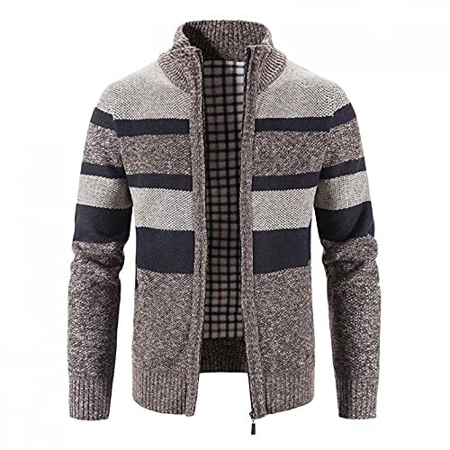 RYTEJFES Herren Strickjacke mit Reissverschluss Dicker Pullover ohne Kapuze Stehkragen Winter Warm Fleece-gefüttert Wintermantel Cardigan mit Reißverschluß und Taschen Feinstrike von RYTEJFES