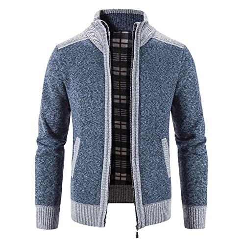 RYTEJFES Herren Strickjacke mit Reissverschluss Dicker Pullover ohne Kapuze Stehkragen Winter Warm Fleece-gefüttert Wintermantel Cardigan mit Reißverschluß und Taschen Feinstrike von RYTEJFES