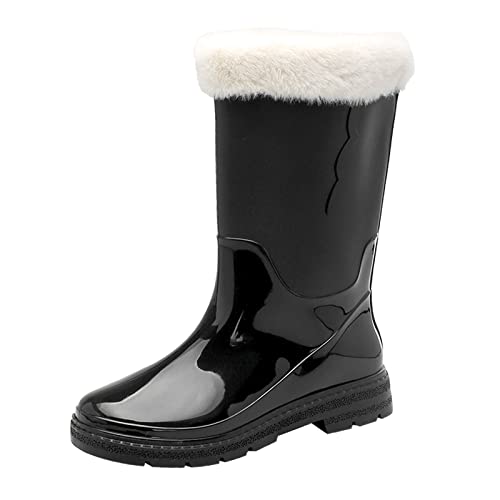 RYTEJFES Kurze Gummistiefel Damen Weiß Gefüttert mit Blockabsatz Gummistiefel Kurz Braun Rain Boots Stiefeletten Leichte Wasserdicht Regenstiefel Schwarz 37 Regen Stiefeletten 40 Festival Regen Schuhe von RYTEJFES