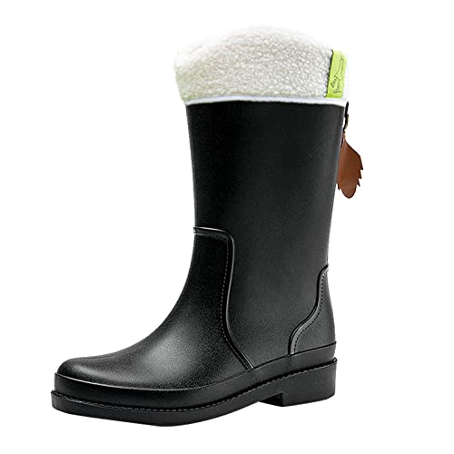 RYTEJFES Regenstiefel Damen Wasserdicht Schwarz Braun Rain Boots Gefüttert Weiß Regenstiefel Stiefeletten Leichte Kurz Gummistiefel mit Blockabsatz 39 Boots Winter Chelsea Regen Schuhe von RYTEJFES