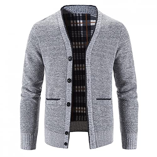 RYTEJFES Strickjacke Herren V-Ausschnitt Pullover ohne Kapuze Sweater Cardigan Feinstrick mit Taschen und Knopfleiste Winter Warm Wolle-gefüttert Wintermantel Winterjacken Übergangsjacke für Männer von RYTEJFES