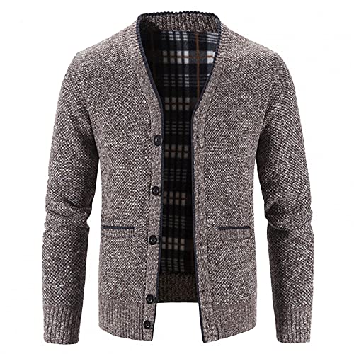 RYTEJFES Strickjacke Herren V-Ausschnitt Pullover ohne Kapuze Sweater Cardigan Feinstrick mit Taschen und Knopfleiste Winter Warm Wolle-gefüttert Wintermantel Winterjacken Übergangsjacke für Männer von RYTEJFES