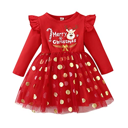 RYTEJFES Weihnachten Kleidung, Prinzessin Festliches Cozy Christmas Outfit Kinderkleid Weihnachten Weiche Rundhals Langarm Jumpsuit Kostüme Kinder Baby Newborn Kleinkinder Babykleidung Kleider von RYTEJFES