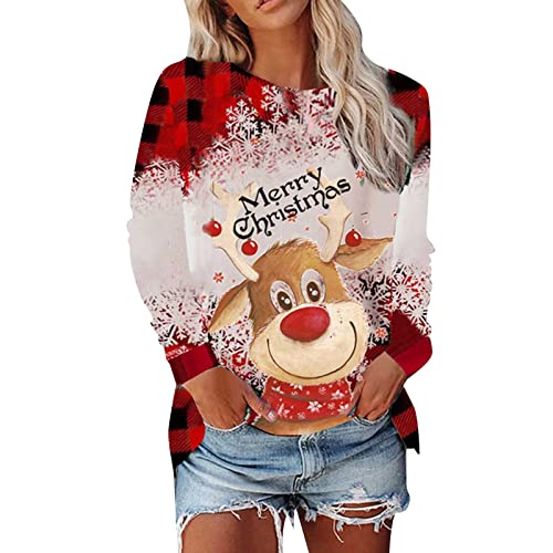 Weihnachtspulli Lustig Damen Langarm Rudolph Rentier Elfe Weihnachtspullover Langarmshirt Teenager Mädchen Weihnachts Jumper Xmas Pulli Shirt Weihnachtsmann Christmas Sweatshirt von RYTEJFES