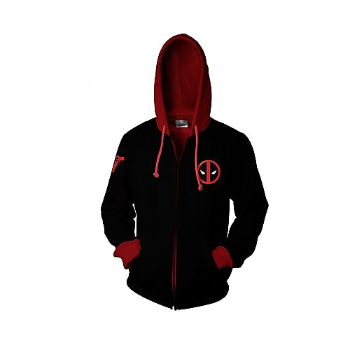 RYTHMIX Deadpo-ol Zip Up Hoodie, Langarm Cosplay Anime Jacke mit Kapuze für Paare, Loose Fit Frühling Pullover Top mit Kängurutasche-Black||XXL von RYTHMIX