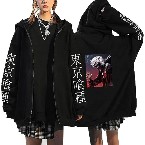 RYTHMIX Tok-yo Gho-ul Hoody Herren mit Kapuze, Cosplay Anime Langarm Kapuzenjacke mit Kordelzug, Herbst Winter Hoodie Jacke mit Loser Passform-Black I||XXL von RYTHMIX