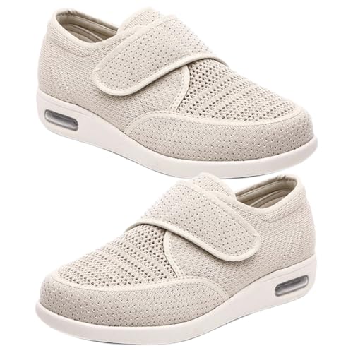 RZYW Diabetiker Schuhe Herren Extra Weite Einstellbar Walking Schuhe für Fußschwellung erweiterte Breiten Klettverschluss Atmungsaktive Mesh-Up-Plateau-Turnschuhe,Beige,35 EU von RZYW