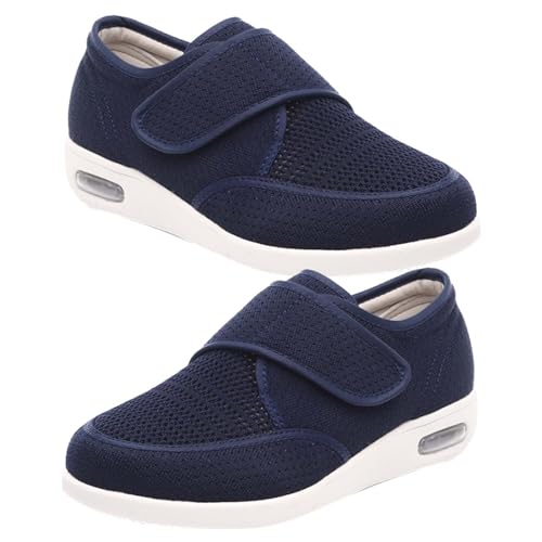 RZYW Diabetiker Schuhe Herren Extra Weite Einstellbar Walking Schuhe für Fußschwellung erweiterte Breiten Klettverschluss Atmungsaktive Mesh-Up-Plateau-Turnschuhe,Blau,37 EU von RZYW