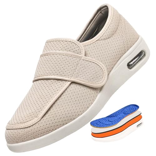 RZYW Diabetiker Schuhe Herren Extra Weite Einstellbar Walking Schuhe für Fußschwellung erweiterte Breiten Klettverschluss Gesundheitsschuhe Geeignet für alle Jahreszeiten,Beige,37 EU von RZYW