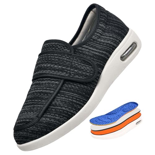 RZYW Diabetiker Schuhe Herren Extra Weite Einstellbar Walking Schuhe für Fußschwellung erweiterte Breiten Klettverschluss Gesundheitsschuhe Geeignet für alle Jahreszeiten,Black Gray,40 EU von RZYW