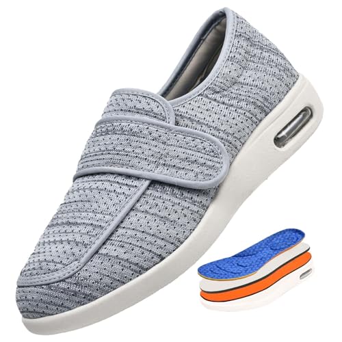 RZYW Diabetiker Schuhe Herren Extra Weite Einstellbar Walking Schuhe für Fußschwellung erweiterte Breiten Klettverschluss Gesundheitsschuhe Geeignet für alle Jahreszeiten,Light Gray,45 EU von RZYW