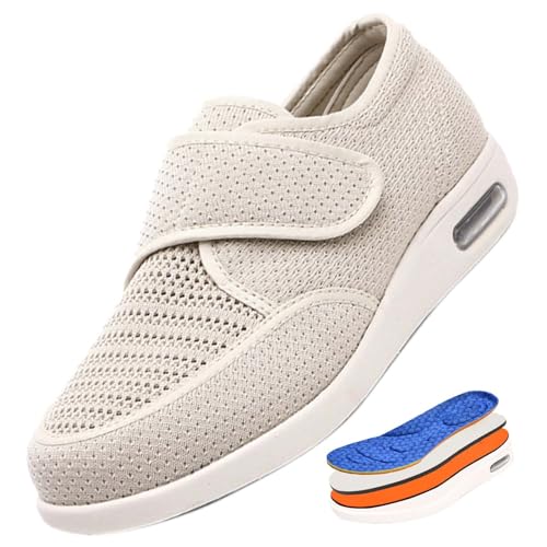 RZYW Diabetiker Schuhe Herren Extra Weite Einstellbar Walking Schuhe für Fußschwellung erweiterte Breiten Klettverschluss Gesundheitsschuhe Leicht, langlebig und bequem,Beige,35 EU von RZYW