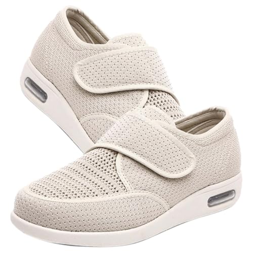 RZYW Diabetiker Schuhe Herren Extra Weite Einstellbar Walking Schuhe für Fußschwellung erweiterte Breiten Klettverschluss Gesundheitsschuhe Mit Fußgewölbeunterstützung,Beige,40 EU von RZYW