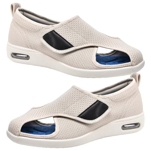 RZYW Gesundheitsschuhe Herren orthopädische Hausschuhe Damen Turnschuhe mit Klettverschluss Damen Sommerschuhe Herren leichte Schuhe Herren House Slippers Women,Beige,37.5 EU von RZYW