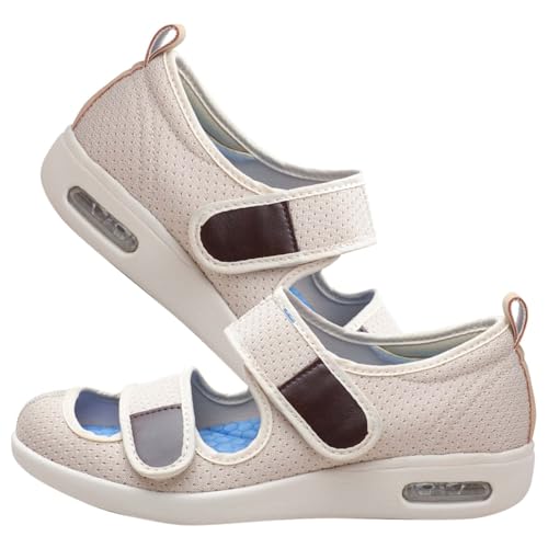 RZYW Klettsandale Verband- und Rehaschuhe Bequeme Schuhe Damen breite füße Atmungsaktive Mesh-Up-Plateau-Turnschuhe Diabetiker Schuhe Herren valgus Wide verbandsschuhe,Beige,36 EU von RZYW